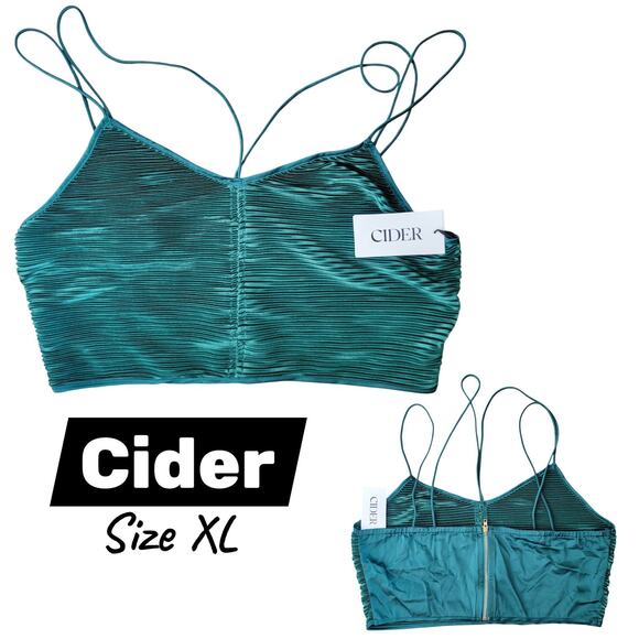 Cider Solid Press Crease Crop Tank Top – Green Ribbed Knit (Size XL, NWT) - Picture 14 of 14